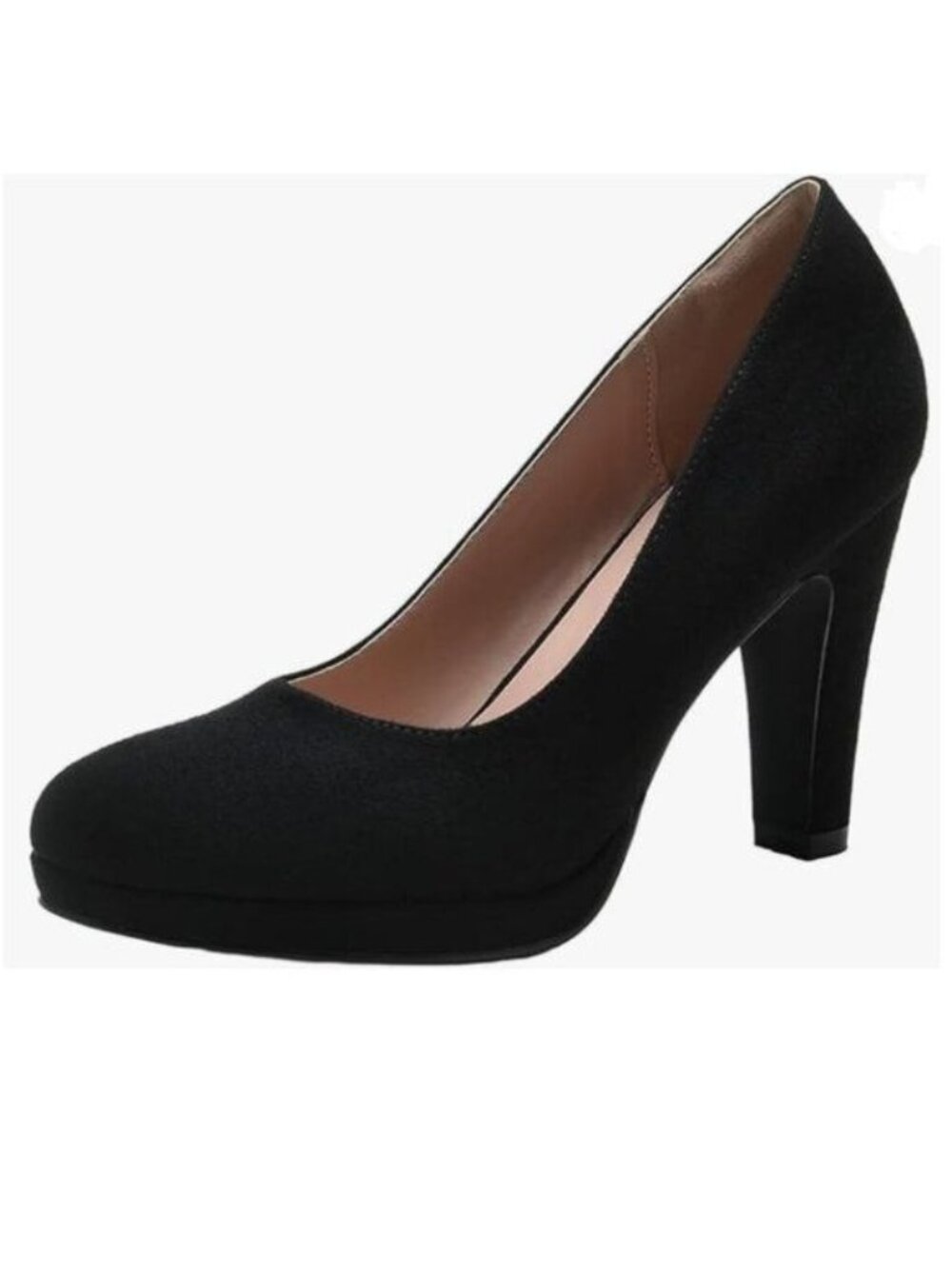 Miss left Black Low Platform High Chunky Heels Slip On Closed Round Toe Pump